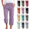 Women's Solid Color Cotton And Linen Trousers Loose 7-point Pants With Pockets