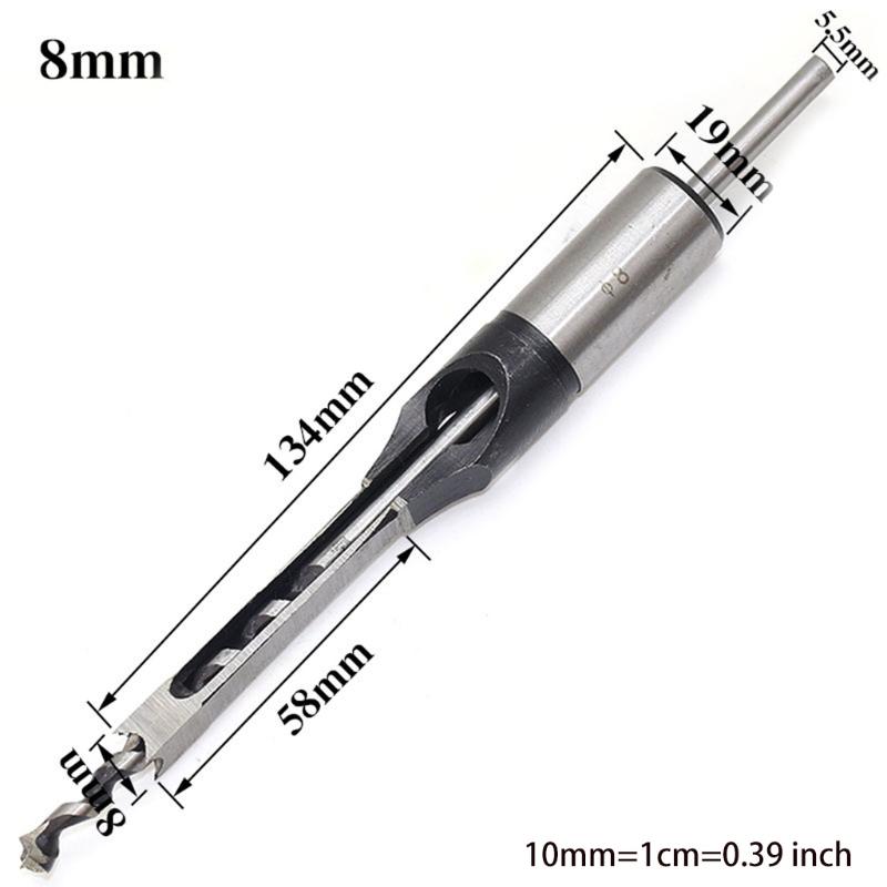 Multi-purpose Square Hole Drill Bit Steel Hardness for Sharp Durable Mortising Chisel Set 6.4 mm/8mm/9.5mm/12.7mm/14mm/1