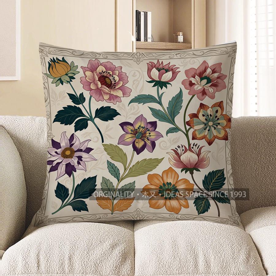 2D Colorful Floral Patterned Decorative Throw Pillows Pattern Cushion Cover Suitable For Sofa Bedroom Car Pillow Cover