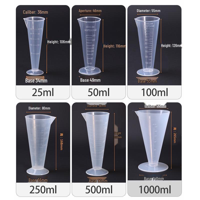 Plastic Triangular Measuring Cup with Scale, Conical Design for Bubble Tea Shops, Lab Equipment, PP Food Grade