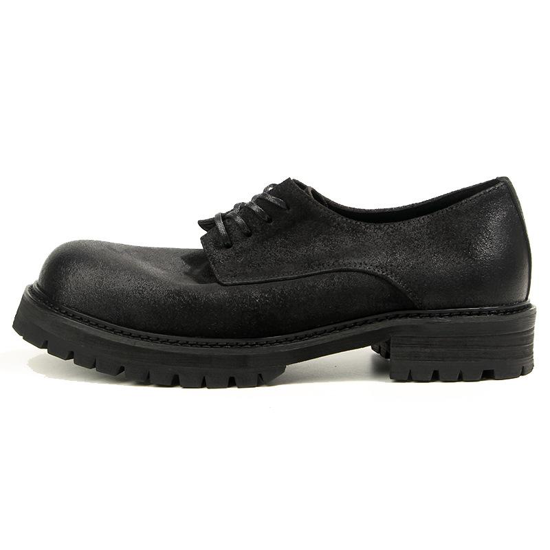 16-2 масляно-воск матовые большие кожаные туфли ретро-туфли с круглым носком толстая подошва модные простые повседневные кожаные туфли