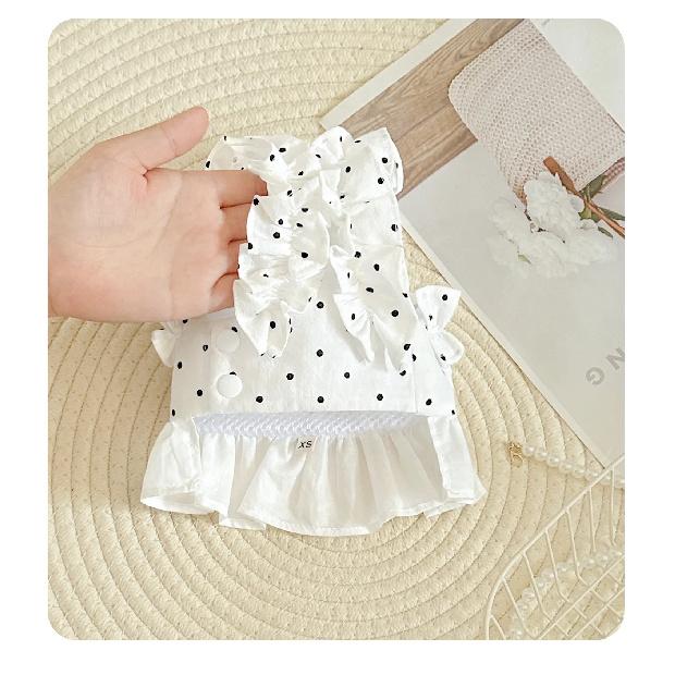 White Polka Dot Dog Harnesses Vest Ruffle Pet Chest Strap Puppy Summer Clothes For Small Medium Dog Cat Outdoor Walking Apparel