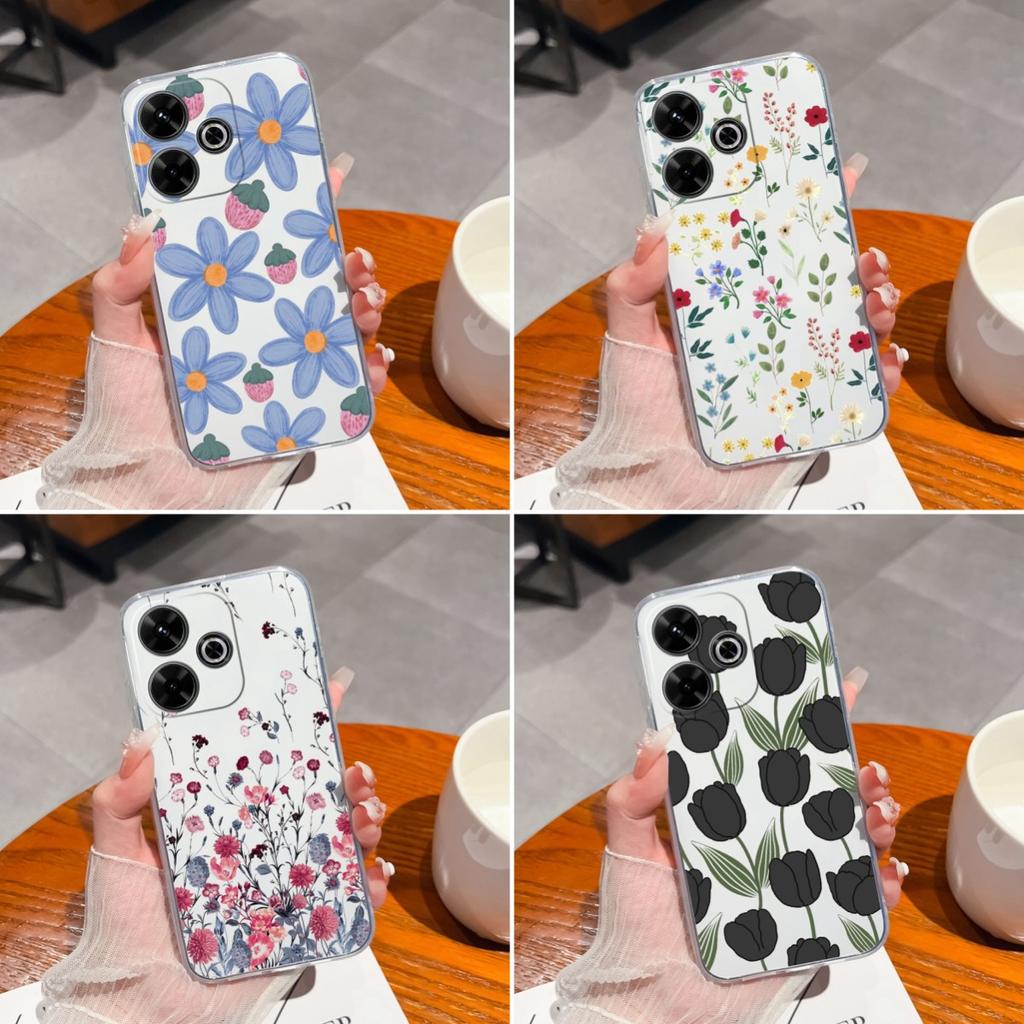 Прозрачные чехлы для Xiaomi Redmi A3 Pro A4 13 14C 14R Note 14 Pro Plus K80 Pro K70 Ultra 4G 5G Модные милые цветы Силиконовая защита камеры для Redmi