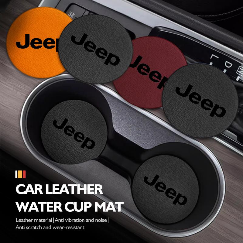 2pcs Car Water Cup Mat Suede Coaster Non Slip Pad Accsesories For Jeep Grand Cherokee Wrangler JK Renegade Gladiator Compass AKL1