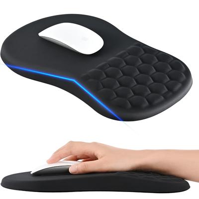 EooCoo Эргономичный коврик для мыши с поддержкой запястья, с наклонной точкой для массажа запястья, толстый гель, тендинит, беспроводная мышь, усталость, водонепроницаемый и моющийся, черный