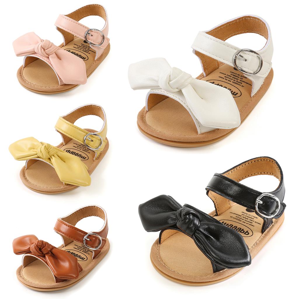 Baby Sandals Creative Knotted Bows Embellished Ring Buckles Adjustable Non-Slip Summer Outdoor Flats Shoes