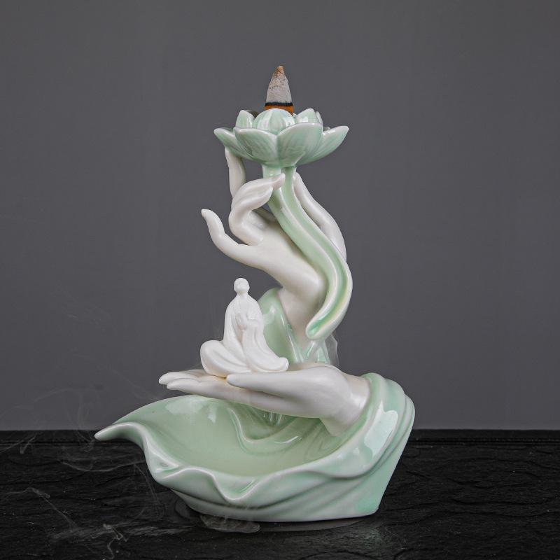 Керамический держатель для благовоний Водопад Будда Кадило с обратным потоком Лотос Гуаньинь Подставки для благовоний Домашний читальный зал Декор Украшения