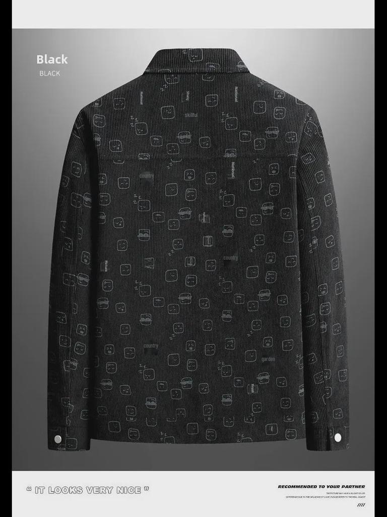 Men's Spring/Autumn Corduroy Lapel Jacket - Fashionable, Casual, Full-Print, Large Sizes Available.