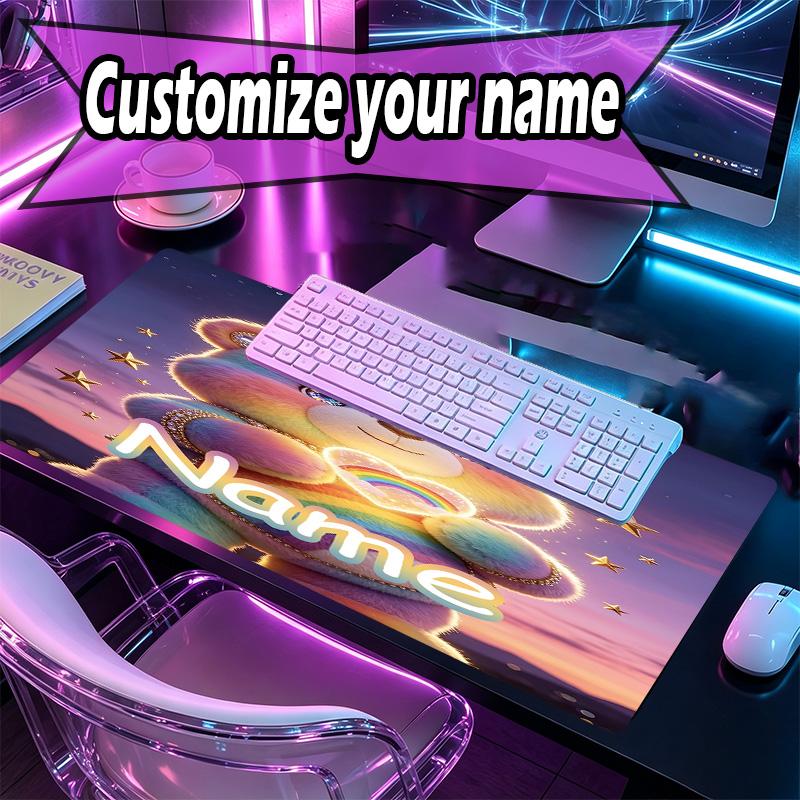Custom Name Personalized Care Bears Pattern Mousepad, Laptop PC Desk Mat, Decorative Desk Mat for Home Keyboard Pad Gift