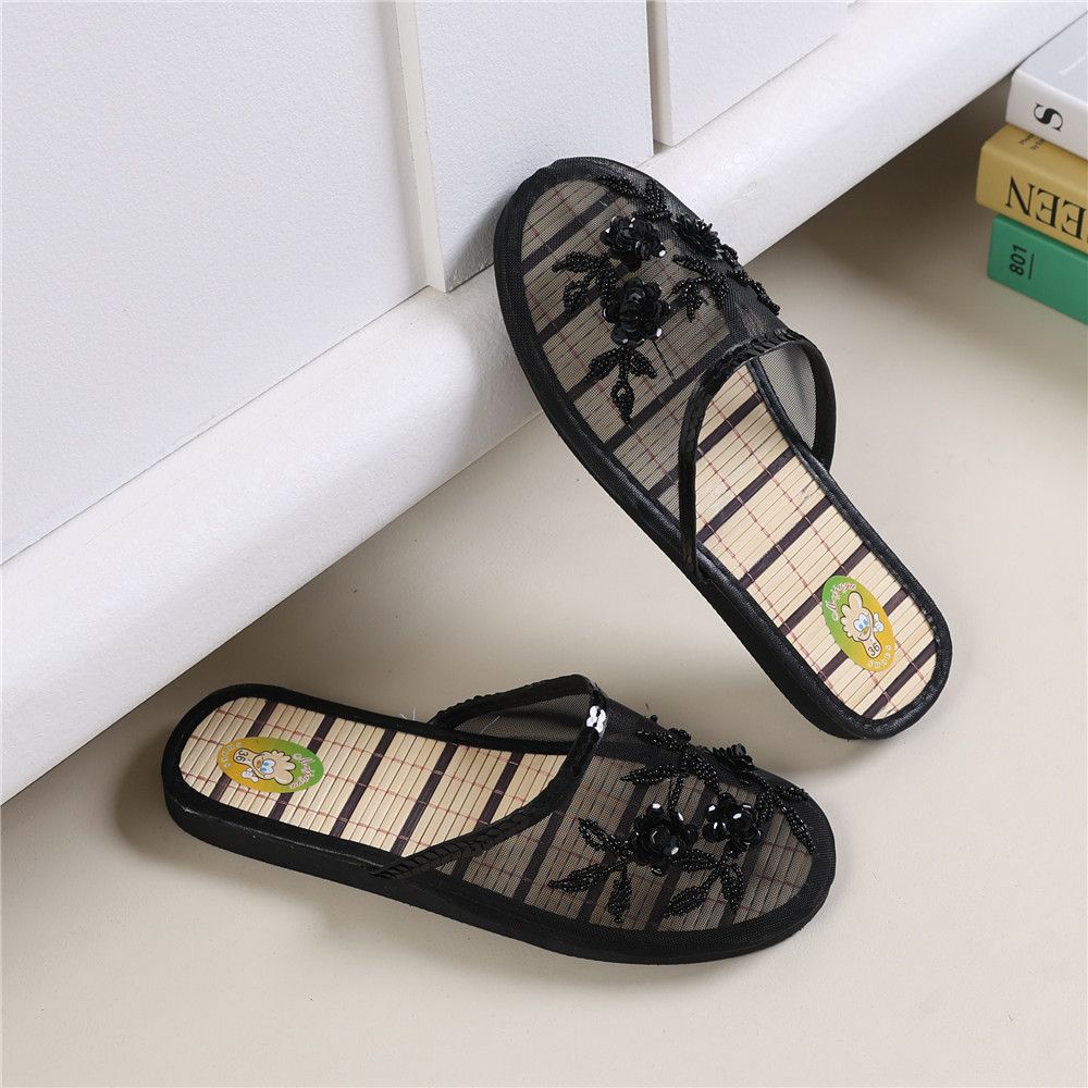 Ручной работы Бисером Домашние тапочки Женские Летние Домашние Сетчатые Тапочки для Деревянного Пола Всесезонные Тапочки Плоский каблук