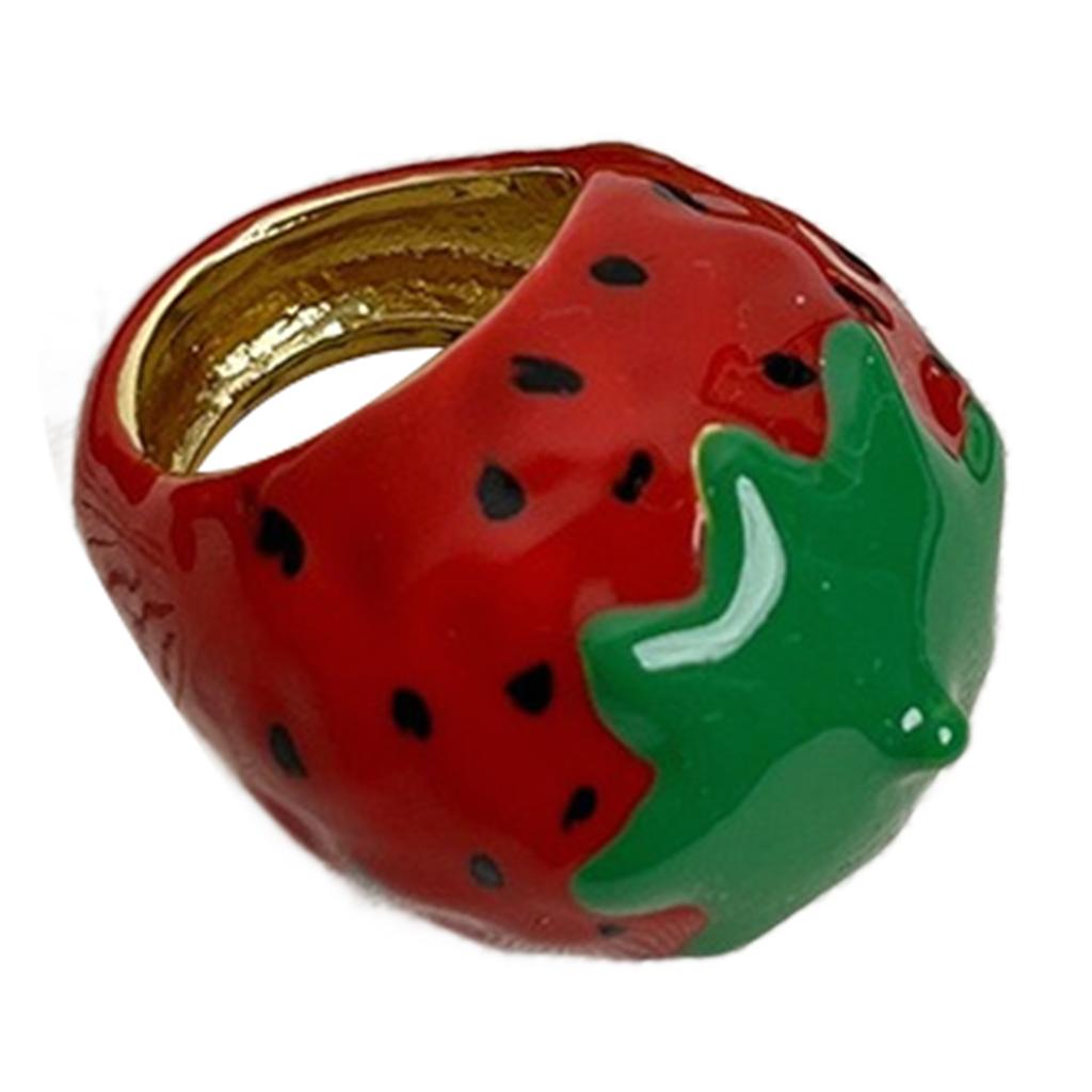 Уникальное эмалированное кольцо с клубникой/яблоками, красочное кольцо на палец, легкое ювелирное украшение для модных женщин и вечеринок