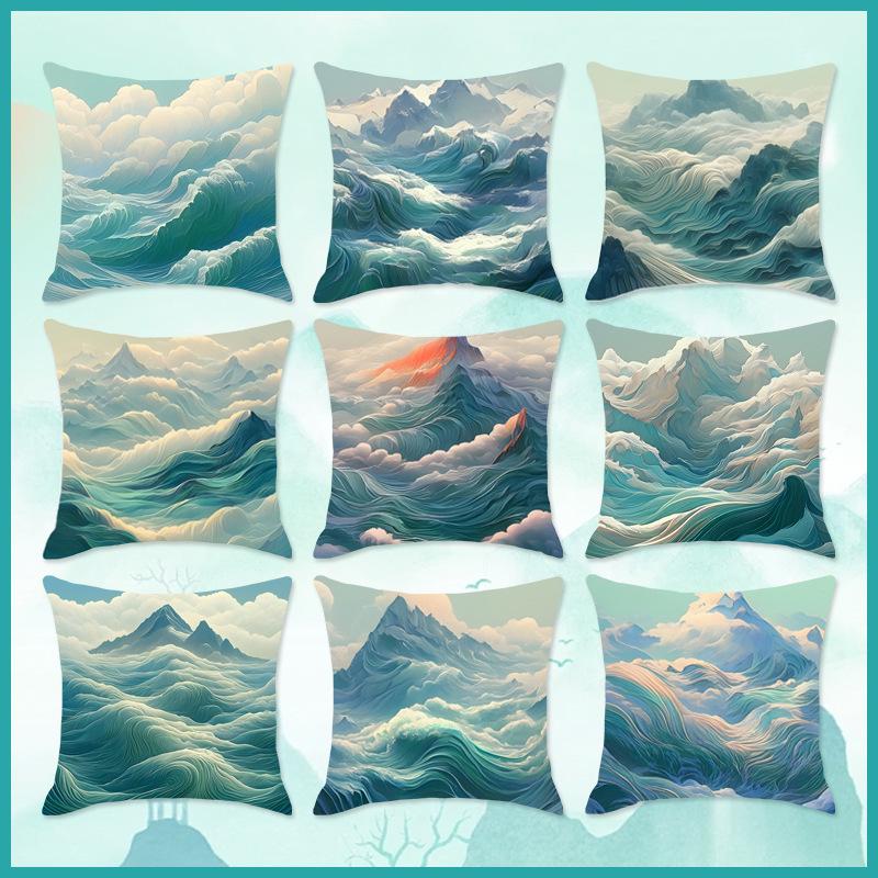 Comfortable Cyan Mountain Series Cushion for Car, Home, Bedroom, and Bedside