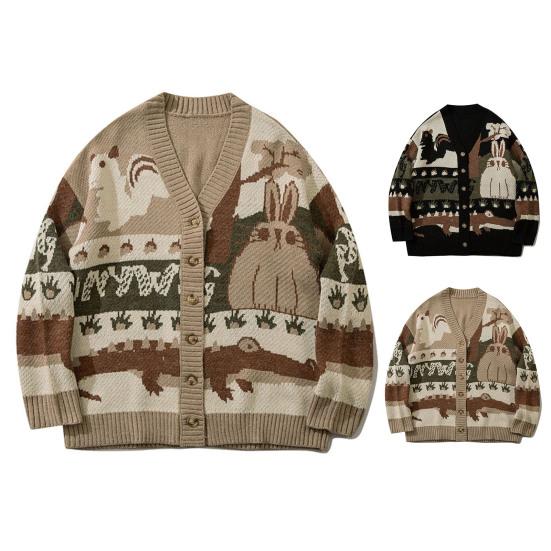 Winter Sweater Anti-pilling Print Long Sleeve Great Vintage for Daily Wear