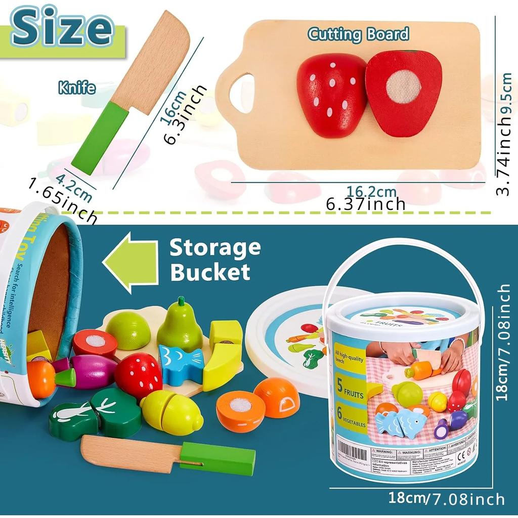 Wooden Play Food for Kids Kitchen Cutting Fruits Toys for Toddlers Pretend Vegetables Gift for Boys Girls Educational Toys