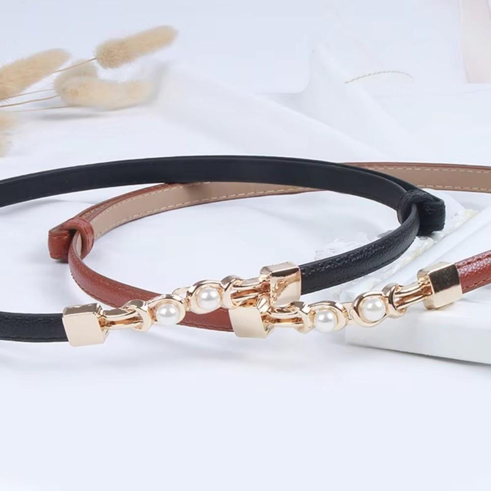 Adjustable Buckle Pearl Buckle Belt Solid Color Waist Chain New Thin Women Belt for Jeans