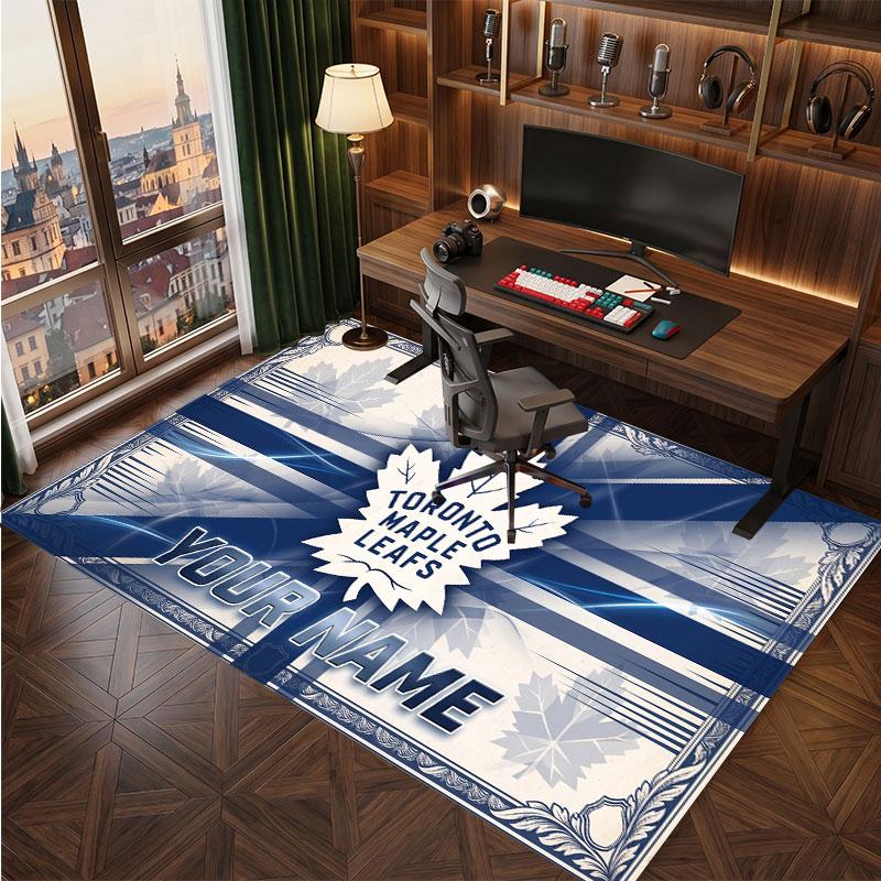 Toronto Maple Leafs Personalized Crystal Velvet Carpet, Customized Name Text Soft Anti‑Slip Rug for Living Room Bedroom