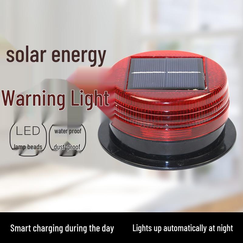 Solar-Powered LED Red-Blue Strobe Warning Light for Night Construction and Traffic