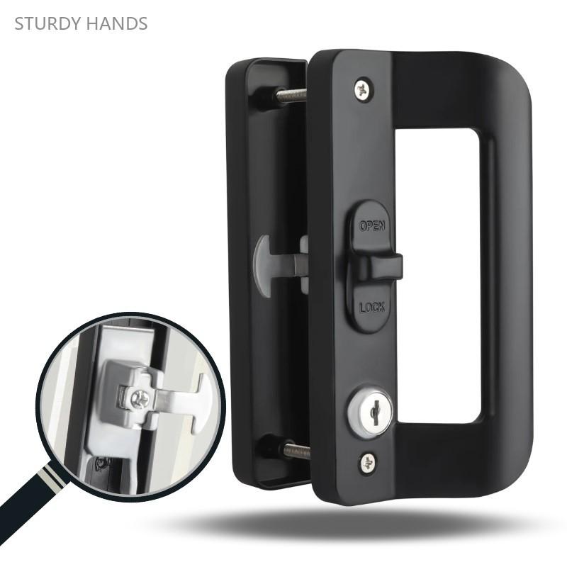 Balcony Sliding Door Locks Black Handle Lock Aluminum Frame Sliding Door Hook Lock Household Hardware Accessory Door Lock
