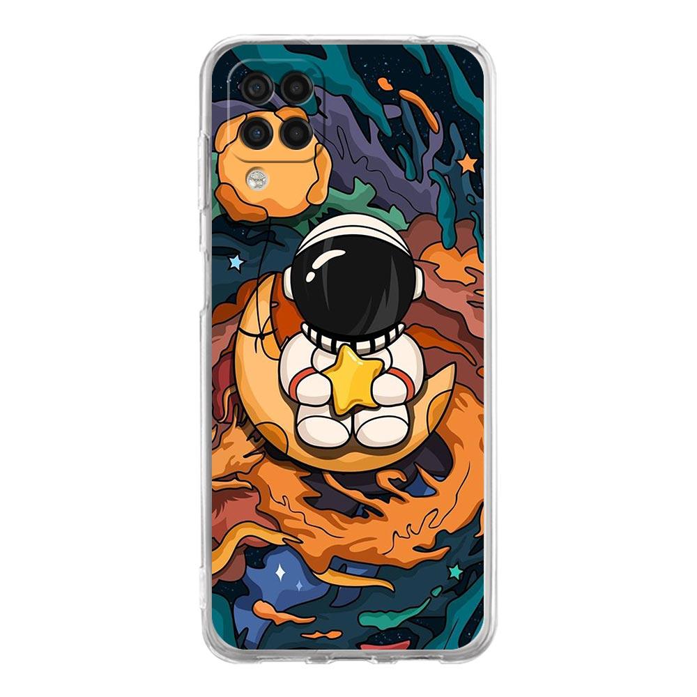 Прозрачный чехол для телефона Samsung Galaxy A13 A51 A71 A21S A12 A11 A31 A52 A41 A23 A53 A73 A32 5G A03S, чехол с милым мультяшным космонавтом