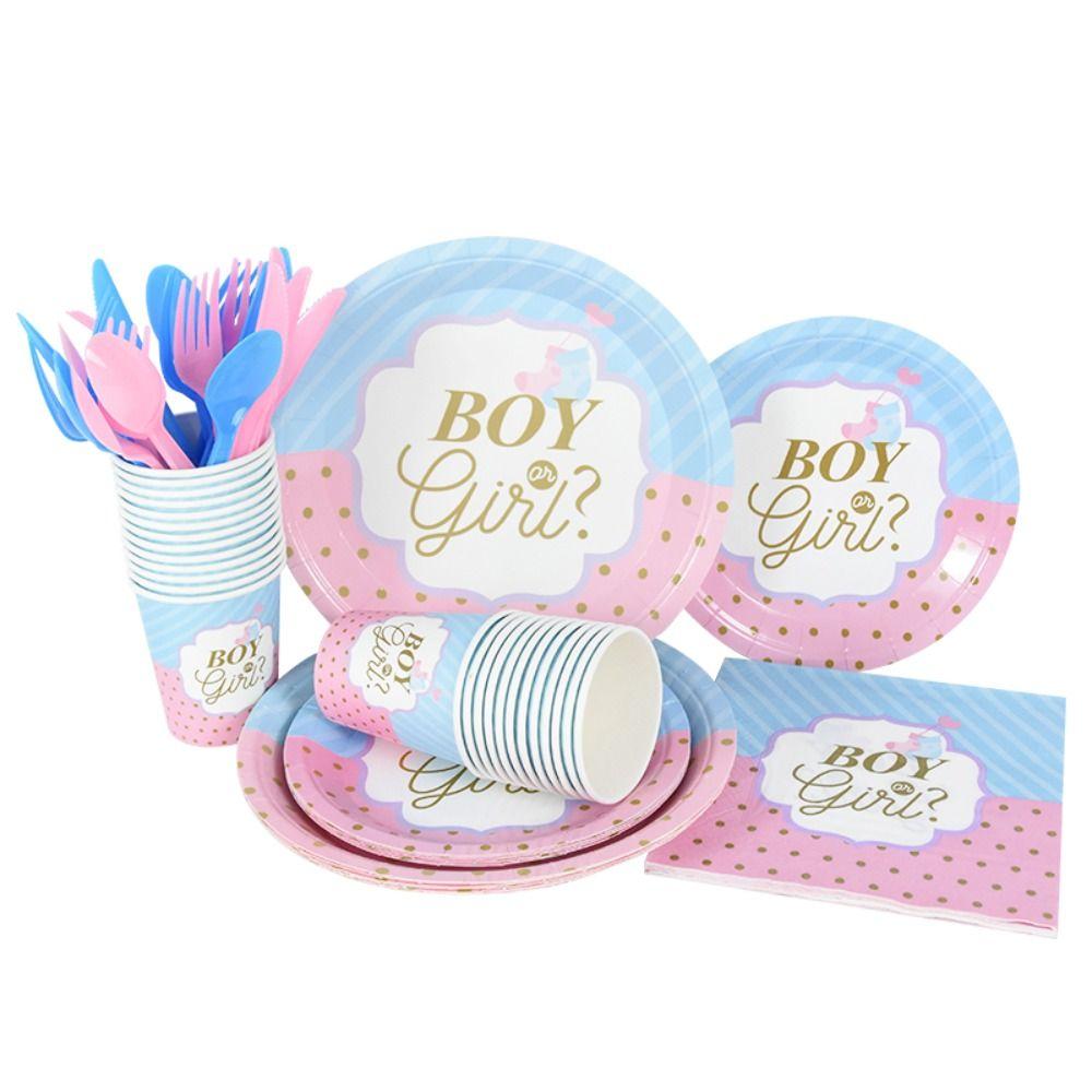 Decoration Banner Baby Shower Gender Reveal Paper Plates Party Tableware Paper Cups Cutlery Set