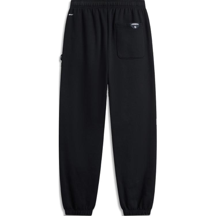 Li-Ning Удобные универсальные свободные флисовые повседневные брюки мужские низ черный AKLU519-1