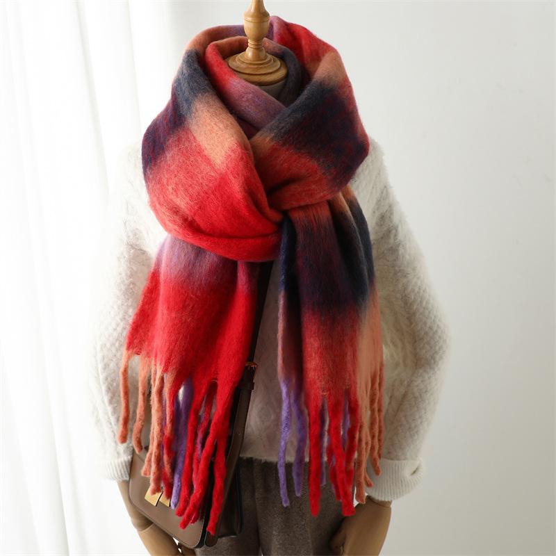Осенне-зимний шарф, имитация кашемира, утолщенный теплый шарф для мужчин и женщин, сетка, модные длинные шарфы с кисточками, винтажные шаль, шейные платки