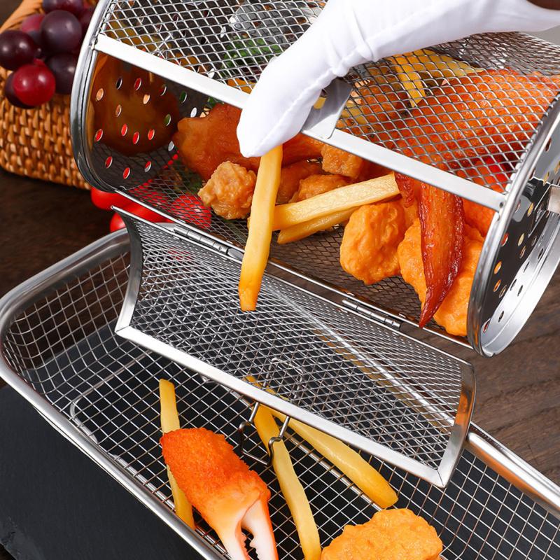 Stainless Steel Grill Rotisserie Oven For Kitchen Fry Basket Coffee Bean Grilled Cage Drum Rack Air Fryer Accessories Universal