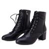 New Lace Up Ladies Square High Heel Shoes Ankle Boots Side Zip Retro Women Pointed Toe Thick Soled Short Booties White Black
