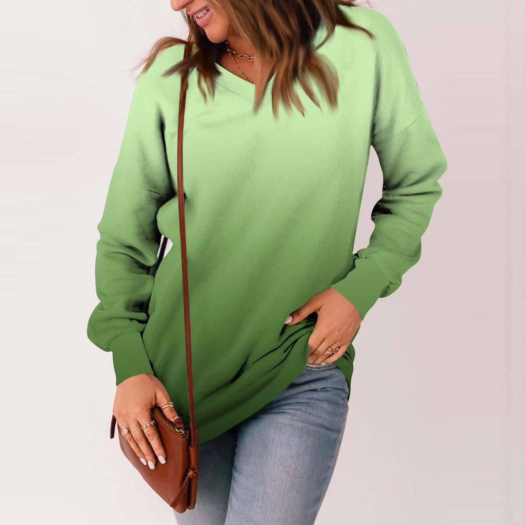 Женская модная повседневная толстовка с длинным рукавом и v-образным вырезом с принтом