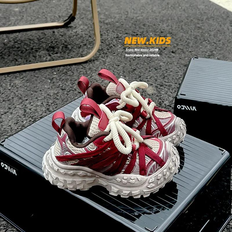 2024 Осень Новые Детские Кроссовки Девочки Модные Кроссовки Громоздкие Кроссовки Мальчики Дышащая Нескользящая Повседневная Обувь Мягкая Детская Прогулочная Обувь