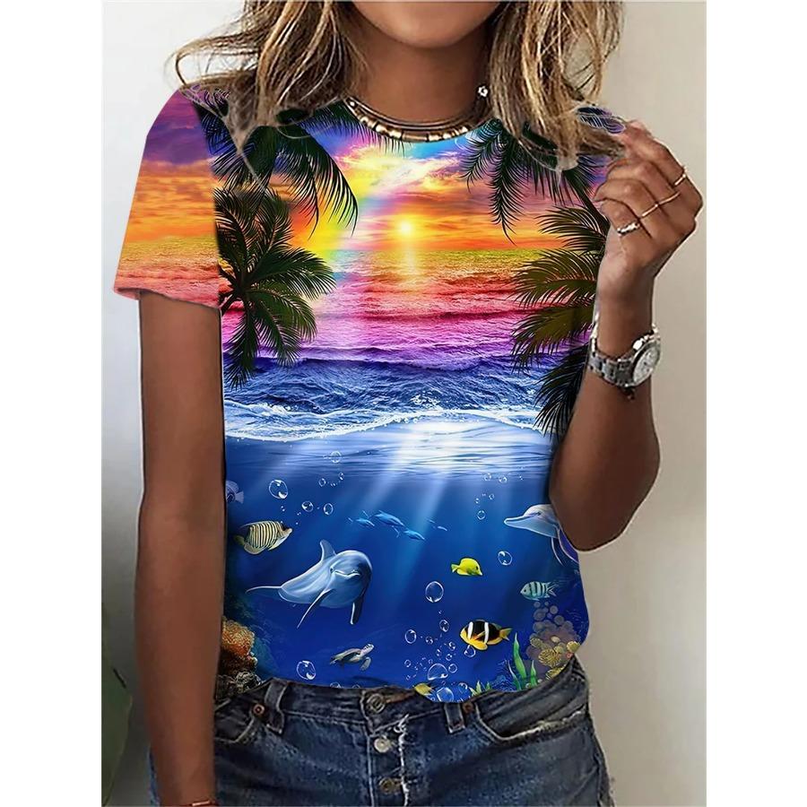 Summer Beautiful Scenery 3D Print T-shirts Women Streetwear Casual Fashion Y2k Short Sleeve T Shirt O-neck Tees Tops Clothing