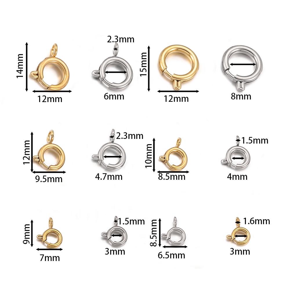 5pcs Stainless Steel Spring Clasp Round Keychain Clips Hook Buckles Connector for Bracelet Necklace DIY Jewelry Making Supplies