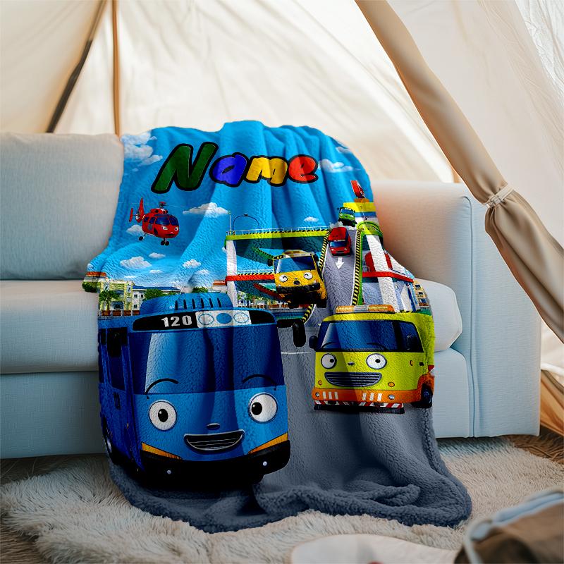 Personalized Custom Name Blanket - Tayo the Little Bus Print Design,Blanket for Sofa,Bed,Travel,Camping - Soft and Warm, Great Gift
