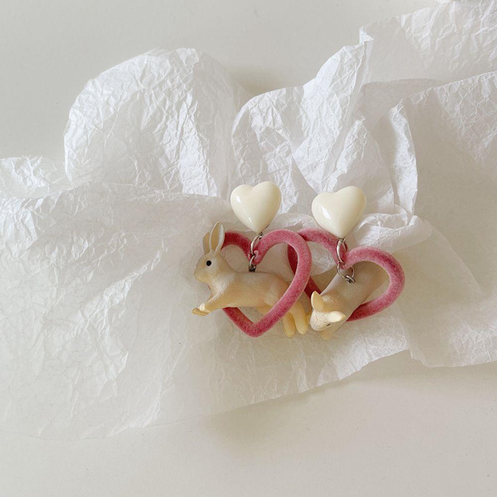 Girls Gifts White Heart Rabbit Korean Style Jewelry Animal Earrings Women Earrings Resin Jewelry