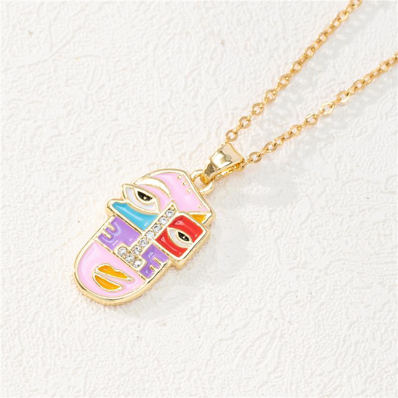 Retro Funny Mask Enamel Pendant Necklace Stainless Steel Light Luxury Geometric Choker Jewelry Party Gifts For Women Girls