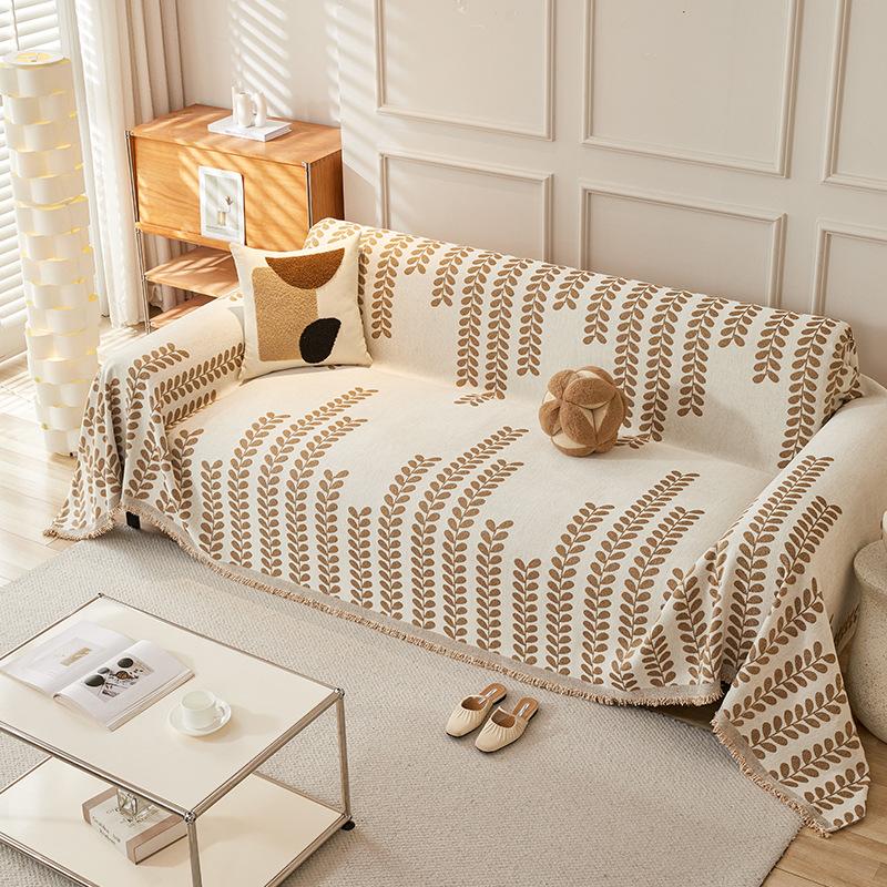 Non Slip Chenille Sofa Cover with Leaf Pattern All Season Elegant Sofa Protector