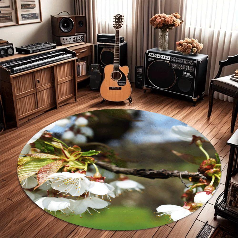 Flannel Printed Cherry Blossom Rug Spring Flower Design Natural Zen Decor Soft Floor Mat For Living Room Bedroom And Peaceful