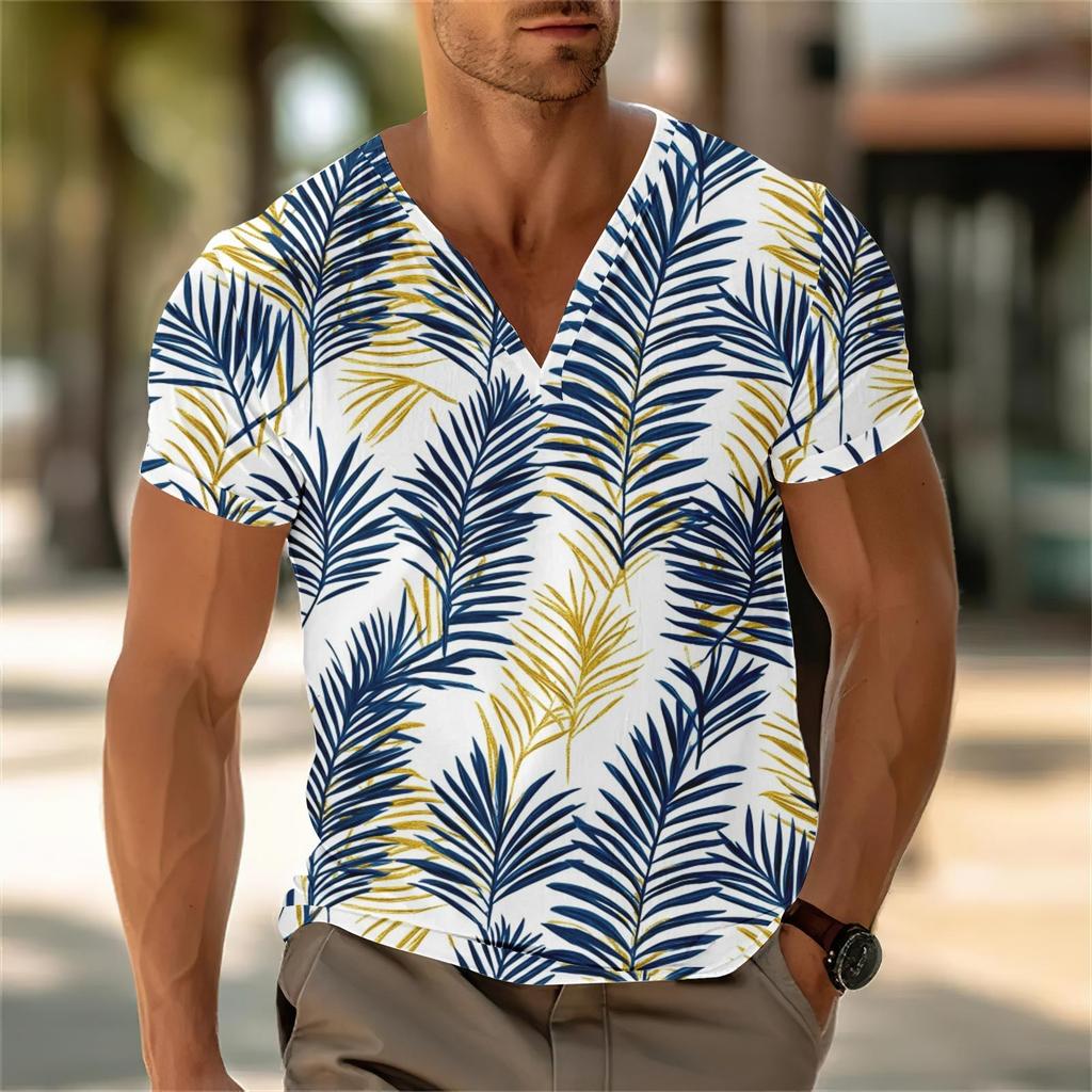 Мужской повседневный топ с V-образным вырезом и короткими рукавами, свободный повседневный модный топ для отдыха