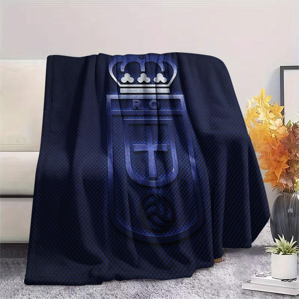 Real Oviedo Printed Flannel Blanket, soft throw for bedroom sofa, washable,soccer fan merchandise, great gift.