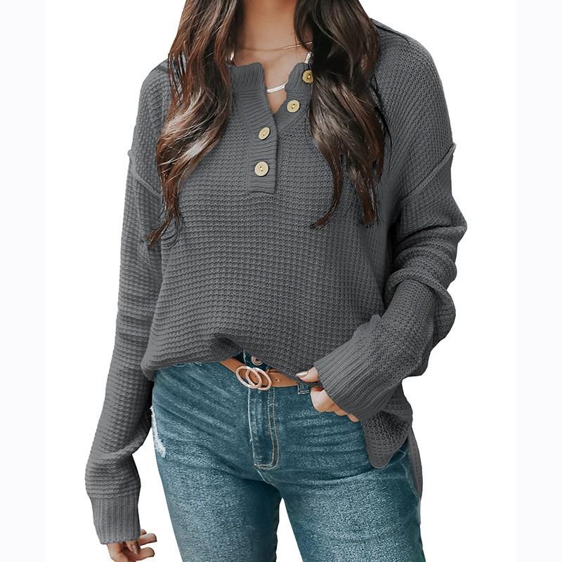 Женский повседневный вязаный свитер с длинным рукавом, на пуговицах, с V-образным вырезом, осенне-зимнего стиля, роскошный, свободного кроя, приталенный и универсальный топ