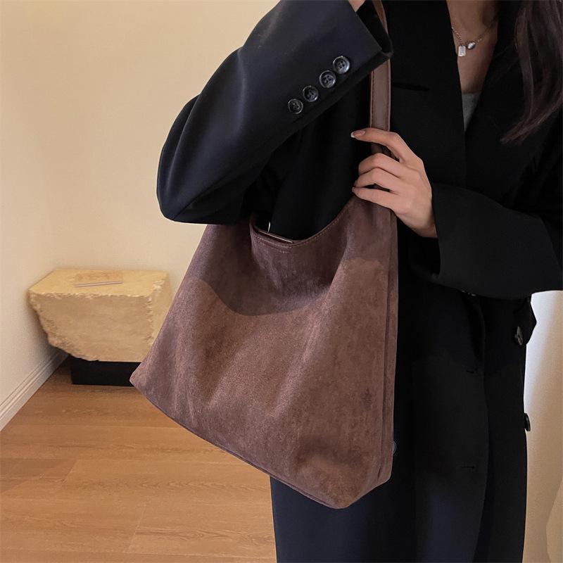 Женская винтажная замшевая сумка-тоут 2025: Универсальная повседневная сумка на плечо большой вместимости