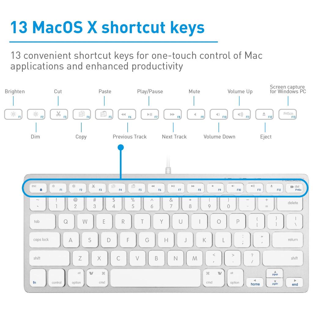 MACALLY Mac US Совместимая с Mac и Ножничный механизм Полная 78 Работа с Удаленной работой Клавиатура, Проводная, Компактная, Раскладка, Windows, Тихая, (Пантограф), Размер,