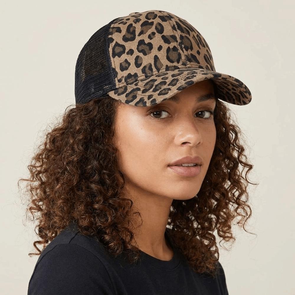 Adjustable Leopard Print Baseball Cap Soft Mesh Peaked Hat Casual Visor Hat  Unisex