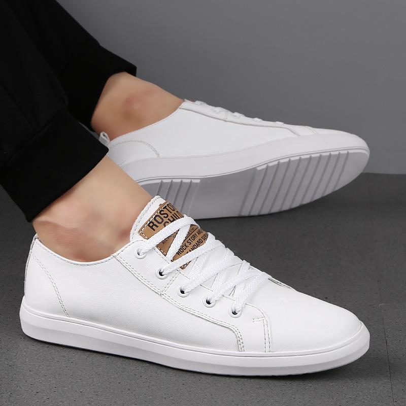 Popular Small White Shoes Fashion Men's Shoes Full Leather Low Top Board Shoes Tread Flat Casual Shoes