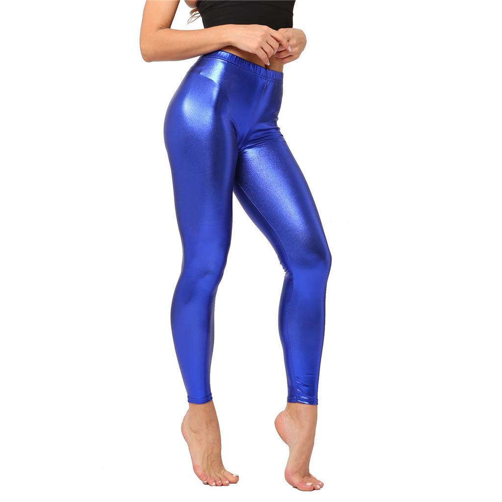 Women Sexy Satin Glossy High Waist Yoga Leggings Nine-point Shiny Oily Gloss Pants