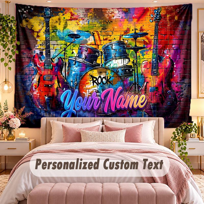 Music General (50) Theme Wall Tapestry Customized With Name Text Personalized Hanging Tapestry For Bedroom Living Room Decor