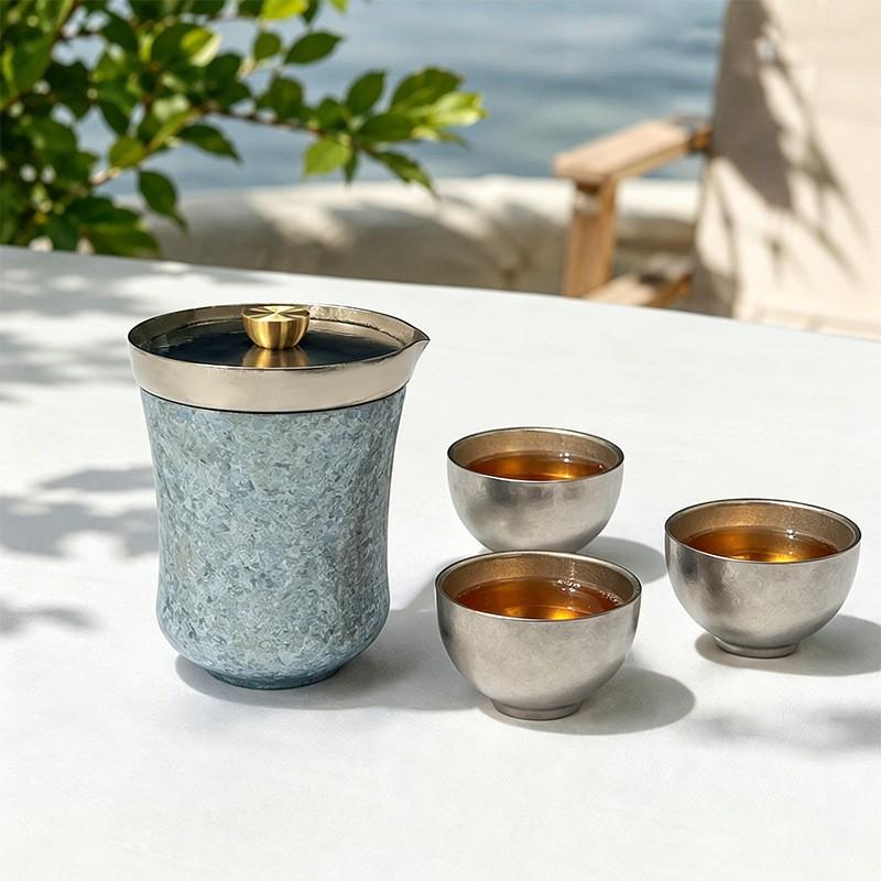 Titanium Travel Tea Set Portable Outdoor Camping Kettle With 3 Cups Magnetic Lid Gift Box