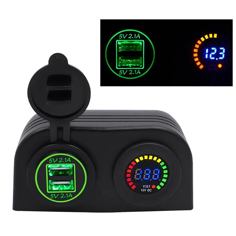 4.2A Dual USB Автомобильное зарядное устройство Цветной дисплей вольтметра с 2 отверстиями Водонепроницаемая основа для палатки Адаптер для автомобиля Мотоцикл Морская лодка