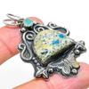 Natural K2 Blue Azurite,Chalcedony Stone 925 Sterling Silver Pendant 2.32" s0M45