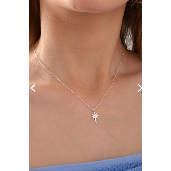 Ожерелье из стерлингового серебра 925 пробы с белым камнем и полюсной звездой